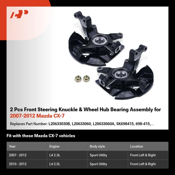 2 Pcs Front Steering Knuckle & Wheel Hub Bearing Assembly for 2007-2012 Mazda CX-7