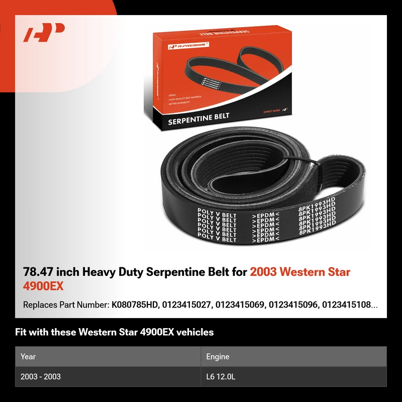 78.47 inch Heavy Duty Serpentine Belt for 2003 Western Star 4900EX