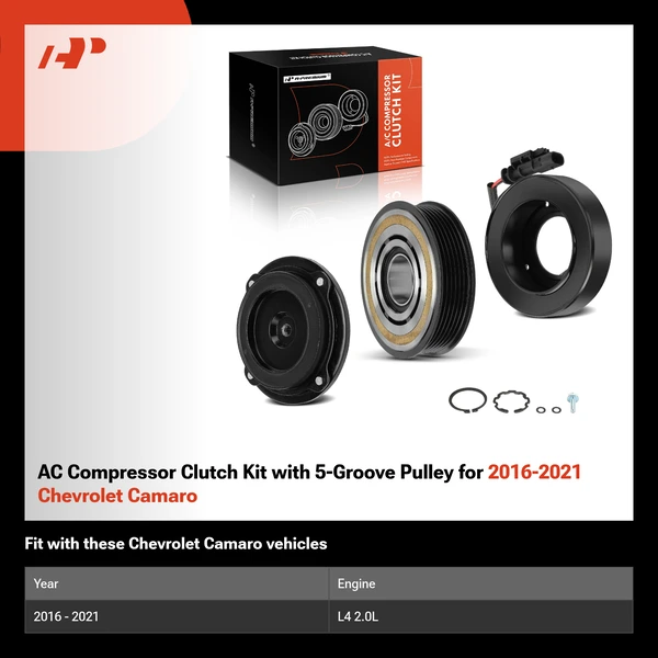 AC Compressor Clutch Kit with 5-Groove Pulley for 2016-2021 Chevrolet Camaro