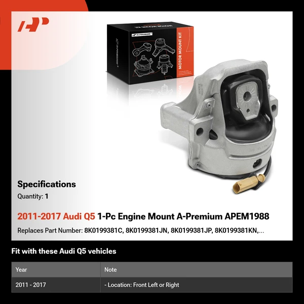 2011-2017 Audi Q5 1-Pc Engine Mount A-Premium APEM1988