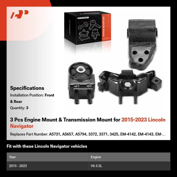 3 Pcs Engine Mount & Transmission Mount for 2015-2023 Lincoln Navigator