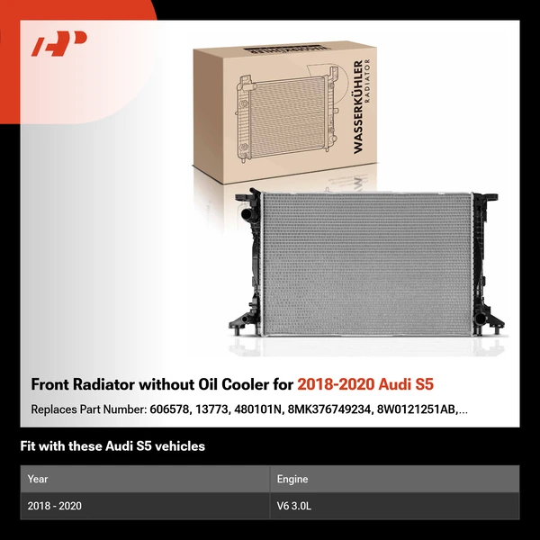 Front Radiator without Oil Cooler for 2018-2020 Audi S5