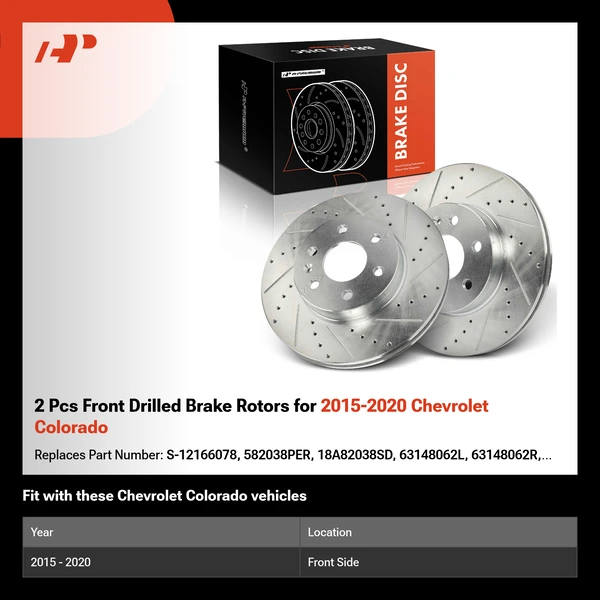 2 Pcs Front Drilled Brake Rotors for 2015-2020 Chevrolet Colorado