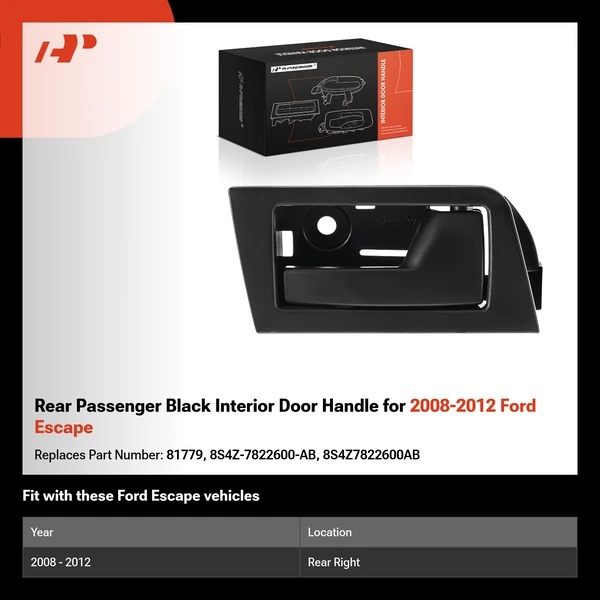 Rear Passenger Black Interior Door Handle for 2008-2012 Ford Escape