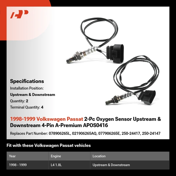 1998-1999 Volkswagen Passat 2-Pc Oxygen Sensor Upstream & Downstream 4-Pin A-Premium APOS0416