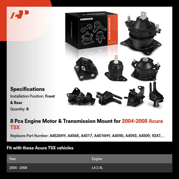 8 Pcs Engine Motor & Transmission Mount for 2004-2008 Acura TSX