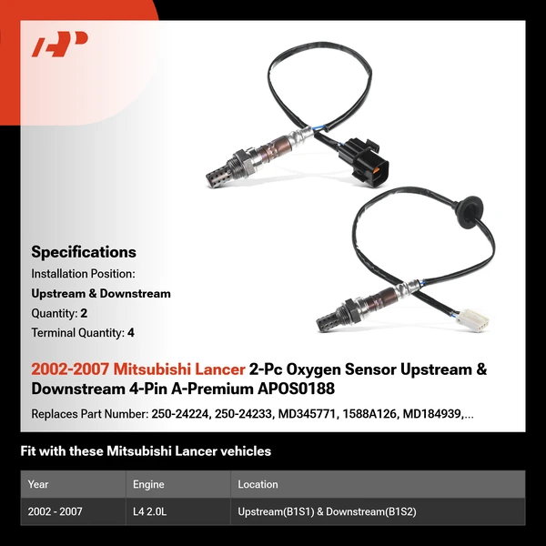 2002-2007 Mitsubishi Lancer 2-Pc Oxygen Sensor Upstream & Downstream 4-Pin A-Premium APOS0188