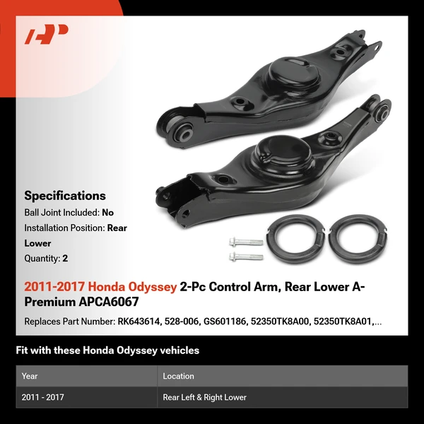 2011-2017 Honda Odyssey 2-Pc Control Arm, Rear Lower A-Premium APCA6067