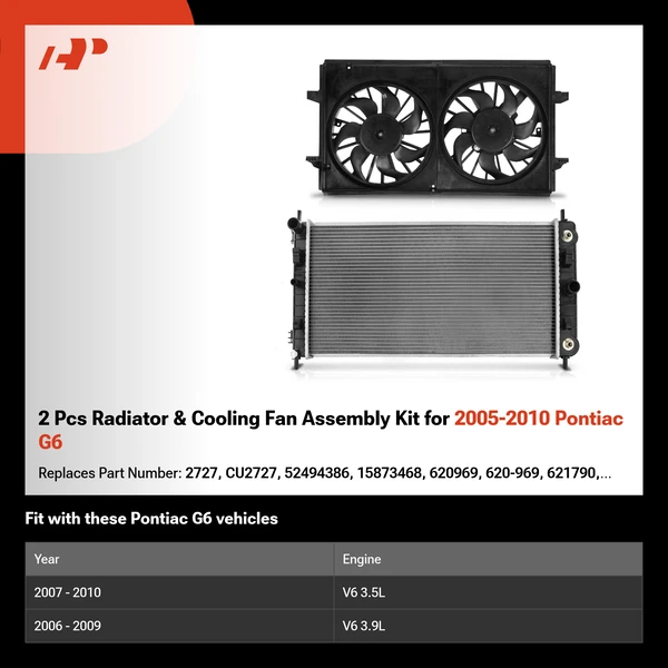 2 Pcs Radiator & Cooling Fan Assembly Kit for 2005-2010 Pontiac G6