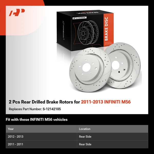 2 Pcs Rear Drilled Brake Rotors for 2011-2013 INFINITI M56