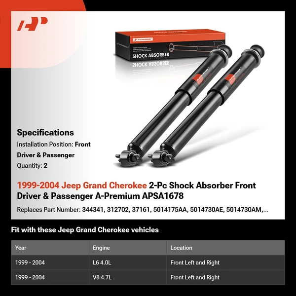 1999-2004 Jeep Grand Cherokee 2-Pc Shock Absorber Front Driver & Passenger A-Premium APSA1678