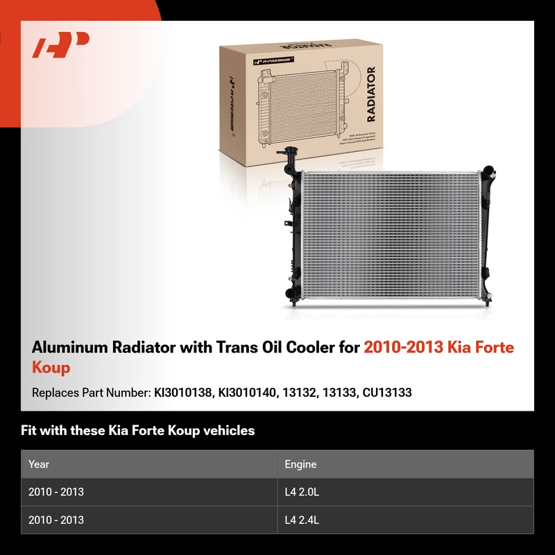 Aluminum Radiator with Trans Oil Cooler for 2010-2013 Kia Forte Koup