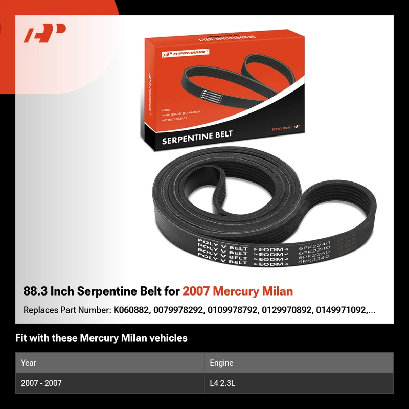 88.3 Inch Serpentine Belt for 2007 Mercury Milan