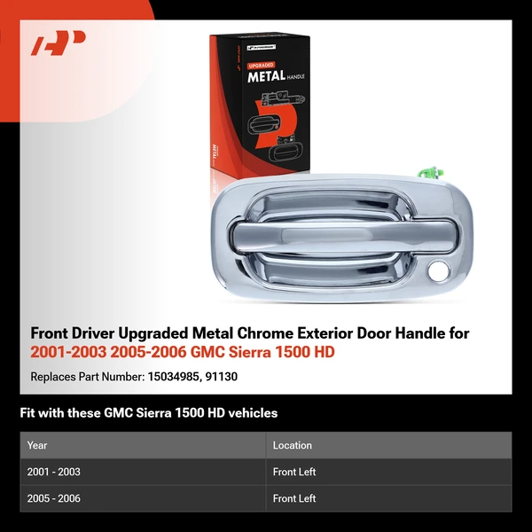 Front Driver Upgraded Metal Chrome Exterior Door Handle for 2001-2003 2005-2006 GMC Sierra 1500 HD