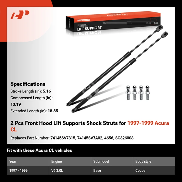 2 Pcs Front Hood Lift Supports Shock Struts for 1997-1999 Acura CL