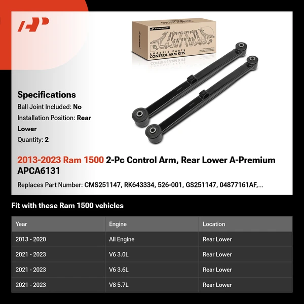 2013-2023 Ram 1500 2-Pc Control Arm, Rear Lower A-Premium APCA6131