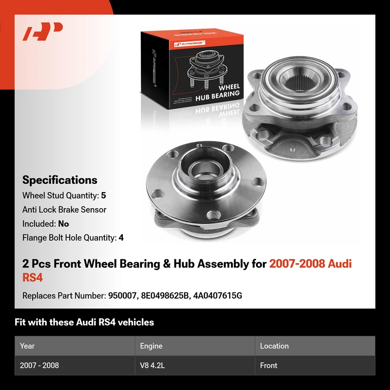 2 Pcs Front Wheel Bearing & Hub Assembly for 2007-2008 Audi RS4