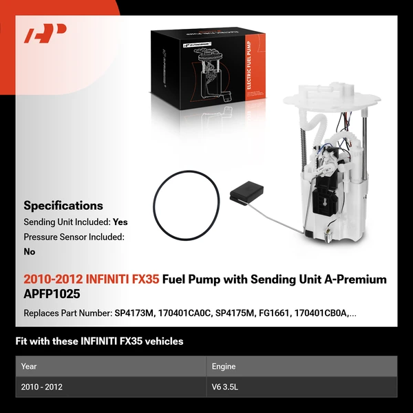 2010-2012 INFINITI FX35 Fuel Pump with Sending Unit A-Premium APFP1025