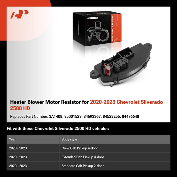 Heater Blower Motor Resistor for 2020-2023 Chevrolet Silverado 2500 HD