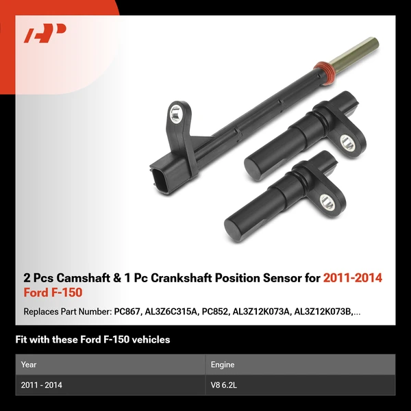 2 Pcs Camshaft & 1 Pc Crankshaft Position Sensor for 2011-2014 Ford F-150