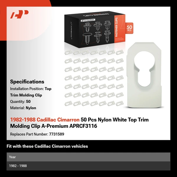1982-1988 Cadillac Cimarron 50 Pcs Nylon White Top Trim Molding Clip A-Premium APRCF3116