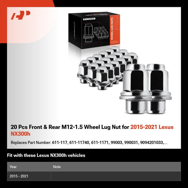 20 Pcs Front & Rear M12-1.5 Wheel Lug Nut for 2015-2021 Lexus NX300h