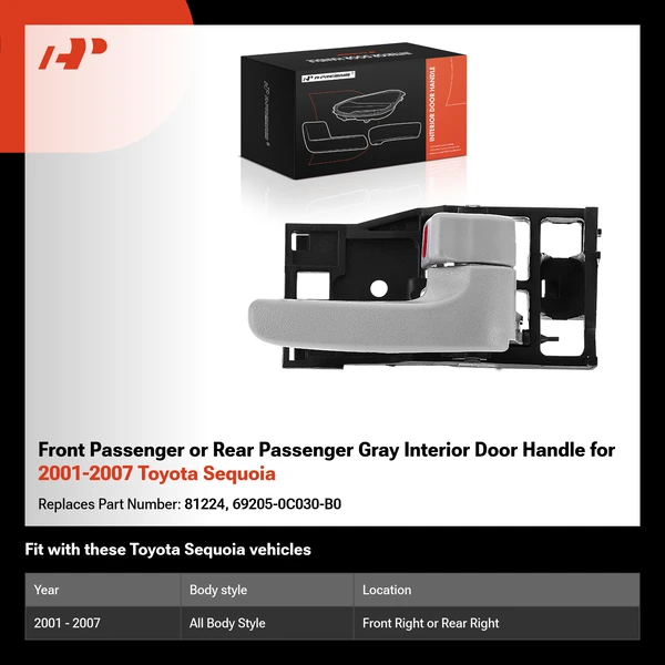 Front Passenger or Rear Passenger Gray Interior Door Handle for 2001-2007 Toyota Sequoia