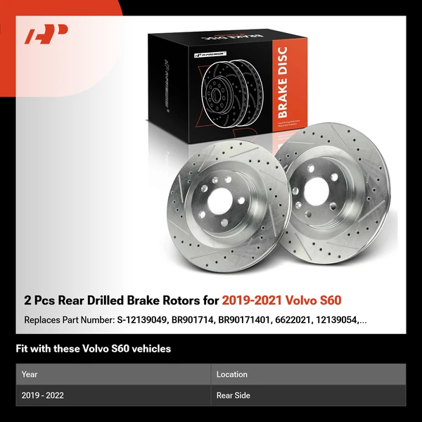 2 Pcs Rear Drilled Brake Rotors for 2019-2021 Volvo S60