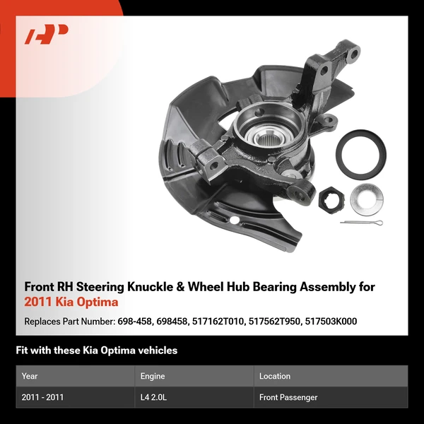 Front RH Steering Knuckle & Wheel Hub Bearing Assembly for 2011 Kia Optima