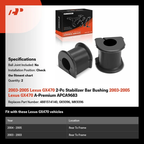 2003-2005 Lexus GX470 2-Pc Stabilizer Bar Bushing 2003-2005 Lexus GX470 A-Premium APCA9683