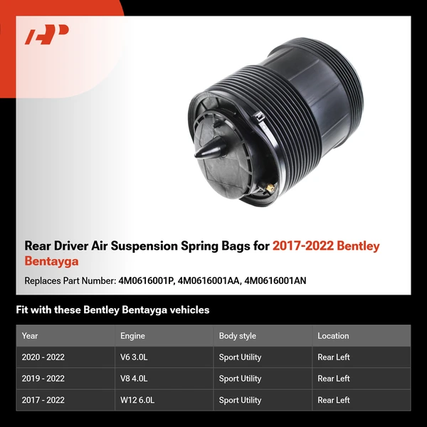 Rear Driver Air Suspension Spring Bags for 2017-2022 Bentley Bentayga