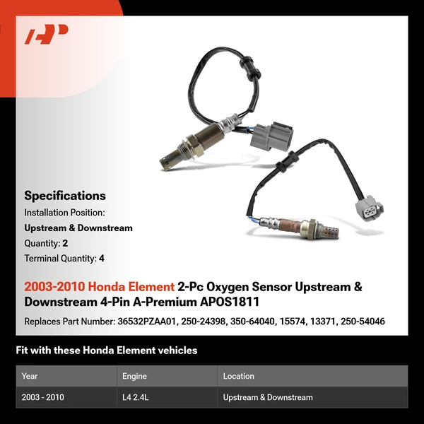 2003-2010 Honda Element 2-Pc Oxygen Sensor Upstream & Downstream 4-Pin A-Premium APOS1811