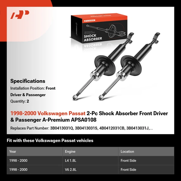 1998-2000 Volkswagen Passat 2-Pc Shock Absorber Front Driver & Passenger A-Premium APSA0108