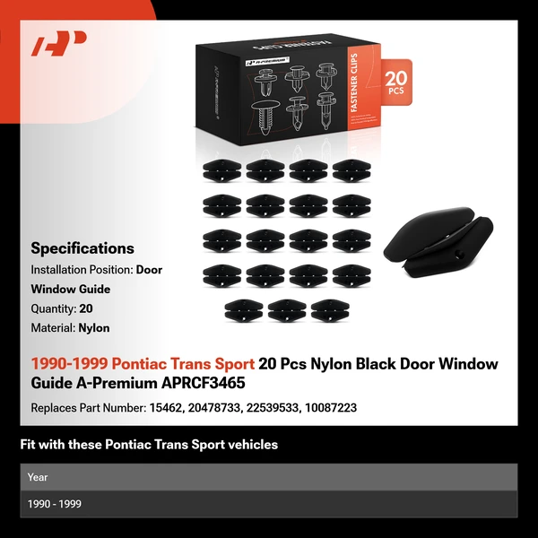 1990-1999 Pontiac Trans Sport 20 Pcs Nylon Black Door Window Guide A-Premium APRCF3465