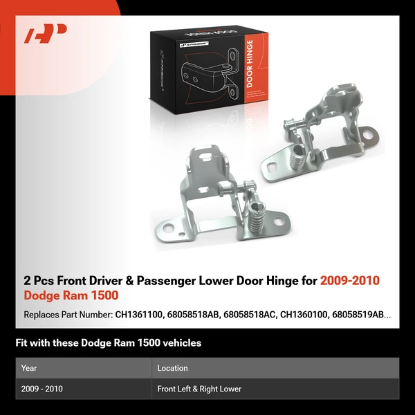 2 Pcs Front Driver & Passenger Lower Door Hinge for 2009-2010 Dodge Ram 1500