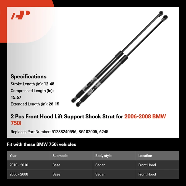 2 Pcs Front Hood Lift Support Shock Strut for 2006-2008 BMW 750i