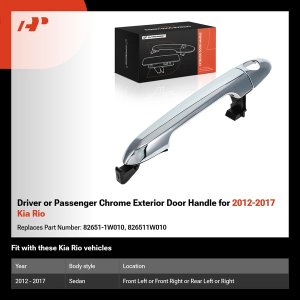 Driver or Passenger Chrome Exterior Door Handle for 2012-2017 Kia Rio