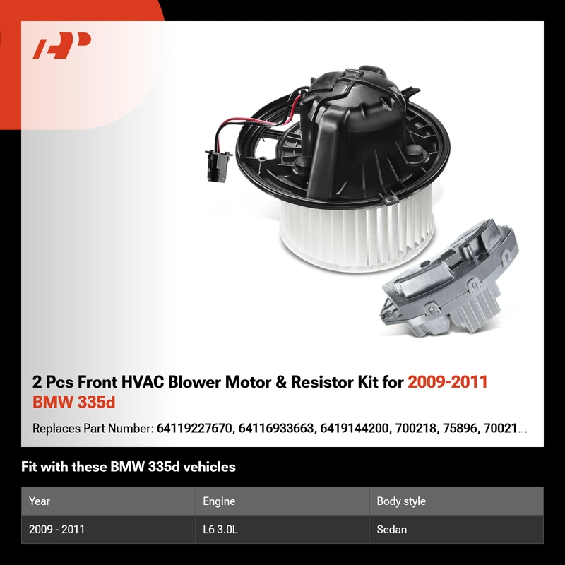 2 Pcs Front HVAC Blower Motor & Resistor Kit for 2009-2011 BMW 335d