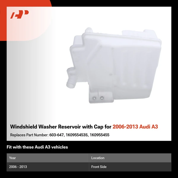 Windshield Washer Reservoir with Cap for 2006-2013 Audi A3