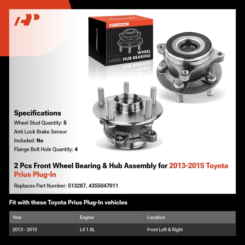2 Pcs Front Wheel Bearing & Hub Assembly for 2013-2015 Toyota Prius Plug-In