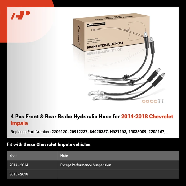 4 Pcs Front & Rear Brake Hydraulic Hose for 2014-2018 Chevrolet Impala