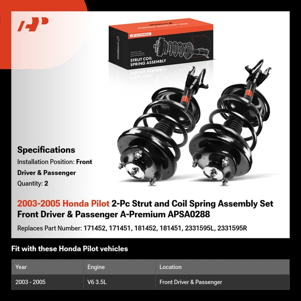 2003-2005 Honda Pilot 2-Pc Strut and Coil Spring Assembly Set Front Driver & Passenger A-Premium APSA0288
