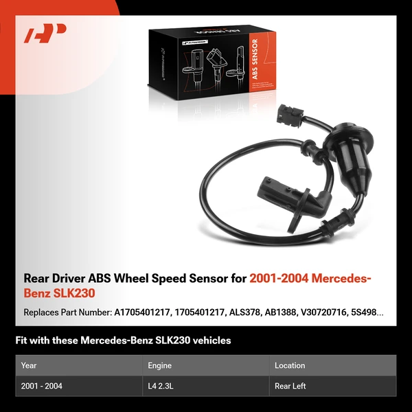 Rear Driver ABS Wheel Speed Sensor for 2001-2004 Mercedes-Benz SLK230