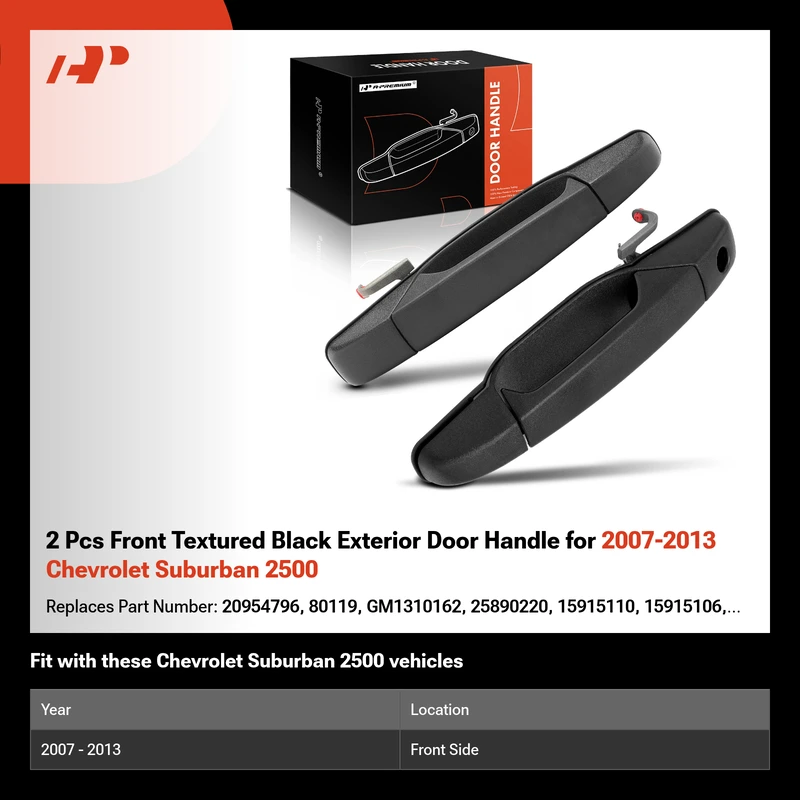 2 Pcs Front Textured Black Exterior Door Handle for 2007-2013 Chevrolet Suburban 2500