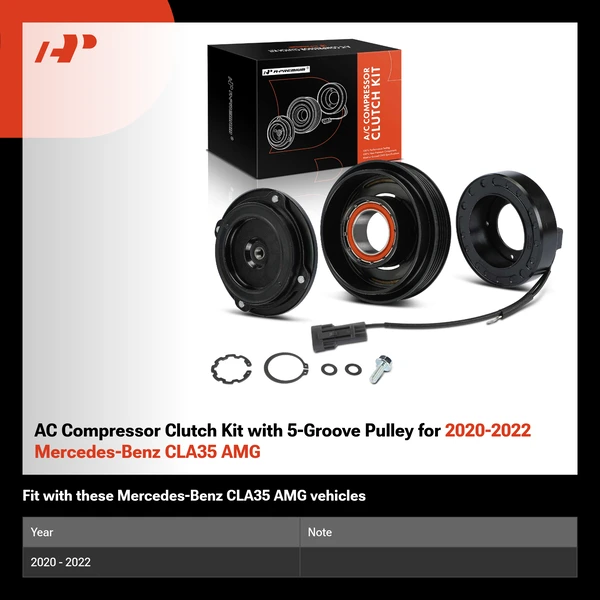 AC Compressor Clutch Kit with 5-Groove Pulley for 2020-2022 Mercedes-Benz CLA35 AMG