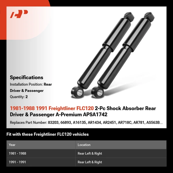 1981-1988 1991 Freightliner FLC120 2-Pc Shock Absorber Rear Driver & Passenger A-Premium APSA1742