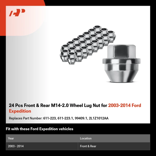 24 Pcs Front & Rear M14-2.0 Wheel Lug Nut for 2003-2014 Ford Expedition