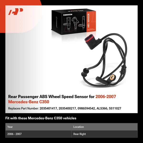 Rear Passenger ABS Wheel Speed Sensor for 2006-2007 Mercedes-Benz C350
