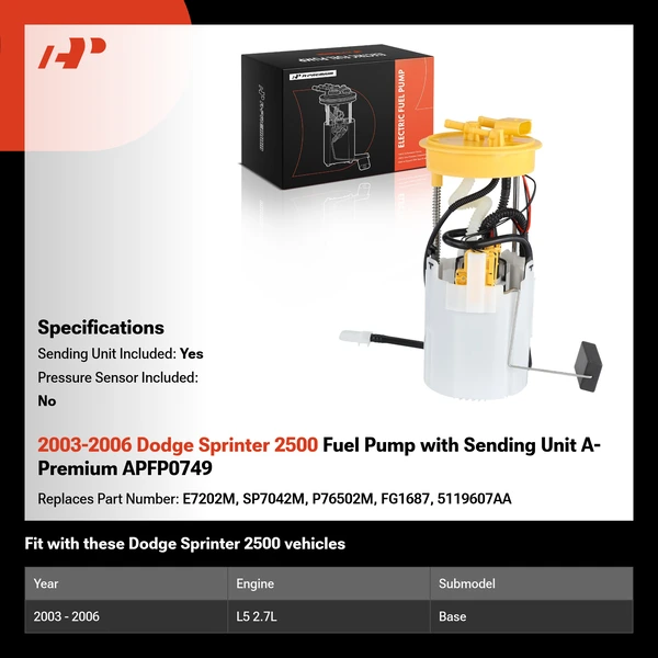 2003-2006 Dodge Sprinter 2500 Fuel Pump with Sending Unit A-Premium APFP0749