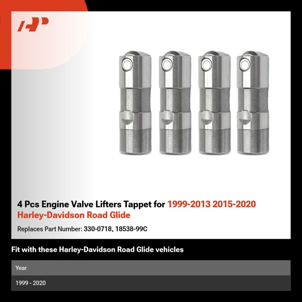 4 Pcs Engine Valve Lifters Tappet for 1999-2013 2015-2020 Harley-Davidson Road Glide